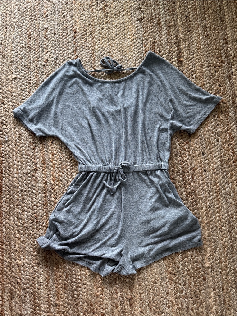Women’s Grey One-Piece Romper with Tie Waist